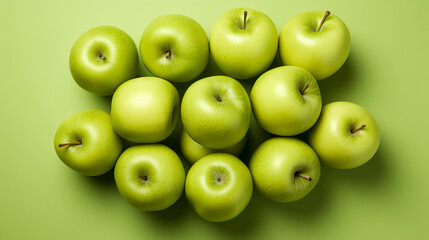 Organized Cluster of Green Apples on Green Background - A Fresh Perspective on Healthy Eating