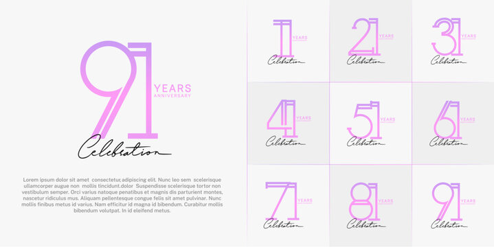 set of anniversary logotype purple color and black calligraphy for special celebration event