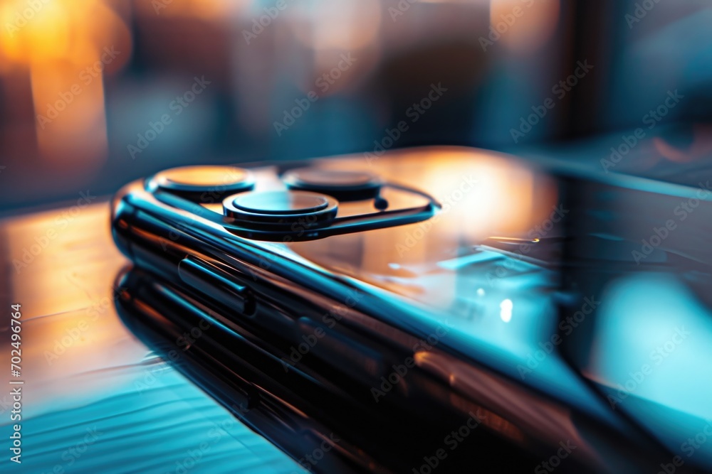 Aufkleber Close up of a cell phone on a table. Suitable for technology and communication concepts