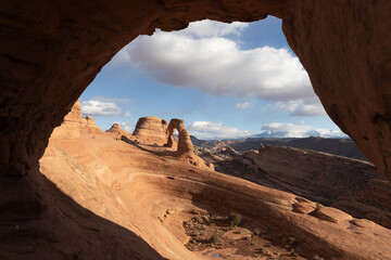 Delicate arch seen through another arch 