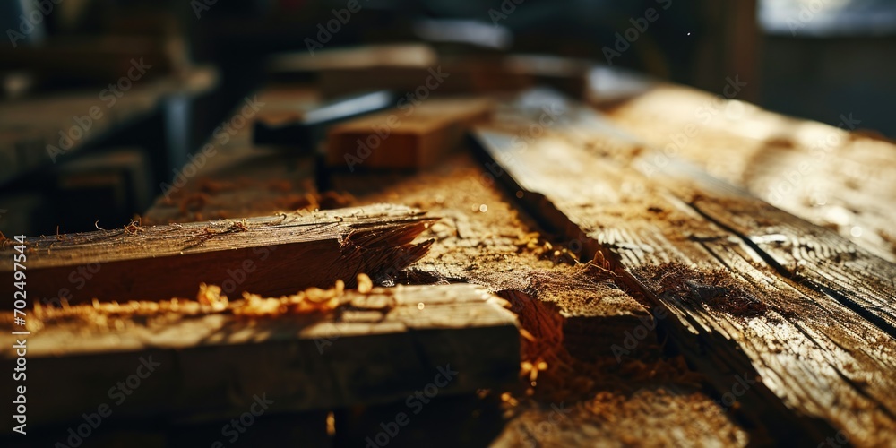 Poster Close-up view of a piece of wood placed on a table. Suitable for various uses