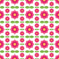Floral seamless pattern with pink flowers and leaves. Geometric background with stylized decorative roses. Texture for wallpaper, textile, fabric, home decor