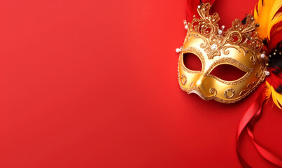 Mardi Gras Mask festival banner red background