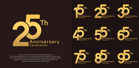 anniversary vector design set with golden color for special moment celebration