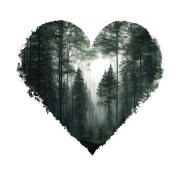 A heart inside a forest on a white background.
