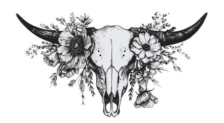 Desert Bloom: Skull and Wildflowers Ink Fusion