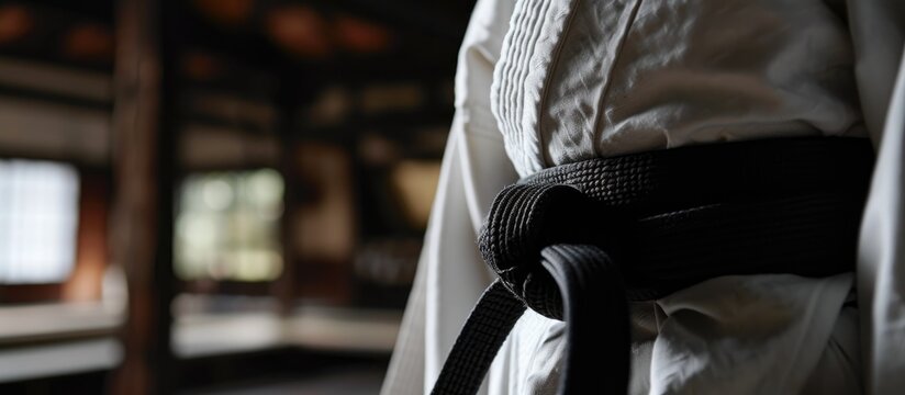 Black belt in Aikido on a white kimono.