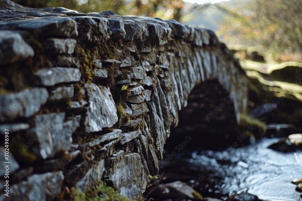 Aufkleber a picturesque stone bridge over a serene stream in the heart of a lush forest. ideal for nature-them