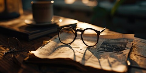 Glasses sitting on top of an open book. Perfect for illustrating education, reading, or studying concepts - obrazy, fototapety, plakaty