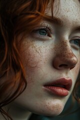 Close up of a woman with freckles on her face. Versatile image suitable for beauty, skincare, and natural look concepts