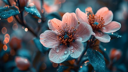 Dew-Kissed Blossoms with a Bokeh Background - obrazy, fototapety, plakaty