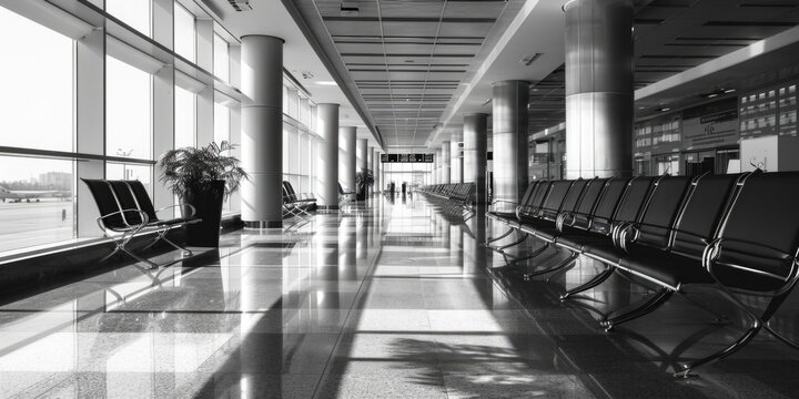 A monochrome image capturing the essence of an airport. Suitable for various purposes