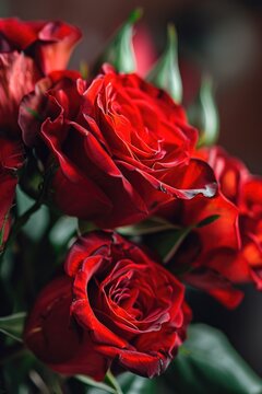 A close-up photograph of a bunch of red roses. Perfect for romantic occasions or floral-themed designs