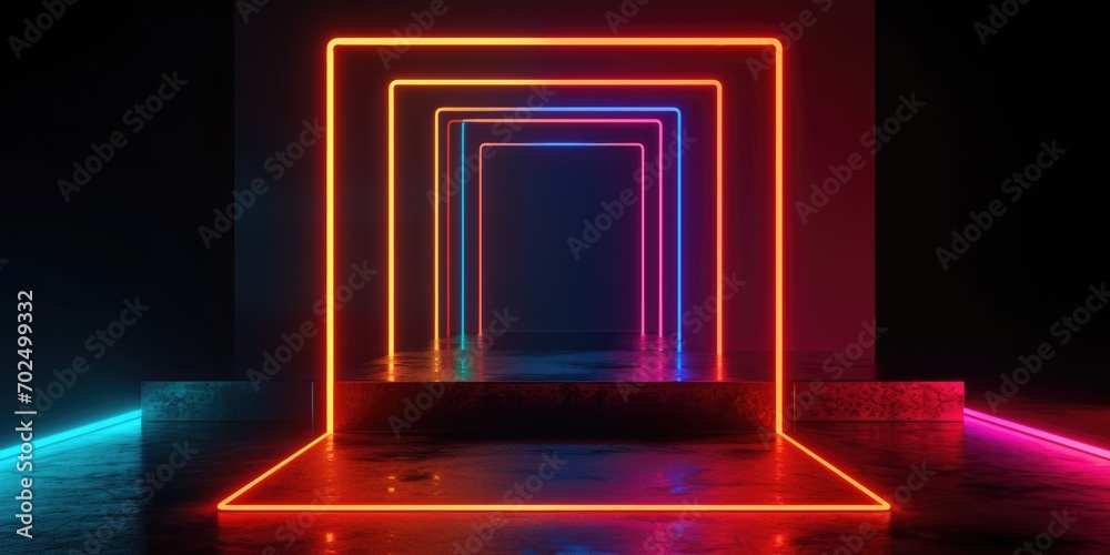Poster A room illuminated with vibrant neon lights. Perfect for adding a modern and colorful touch to any project or design
