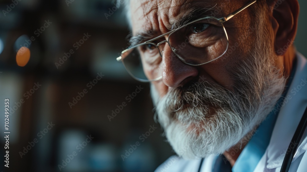 Poster A close-up view of a man with glasses and a beard. Can be used for professional or casual concepts