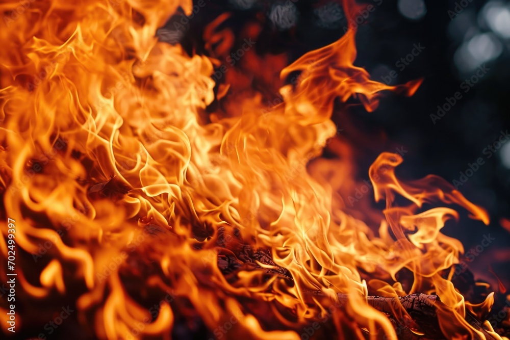 Poster a close-up view of a burning fire. this image captures the intensity and beauty of the flames. it ca