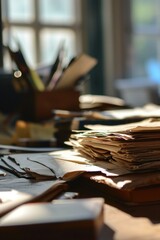 A stack of papers placed on a table. Suitable for office, business, or administrative themes