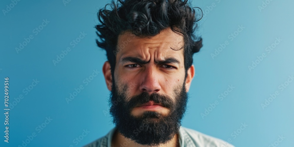 Poster A close-up view of a man with a beard. This image can be used to portray masculinity, style, and individuality