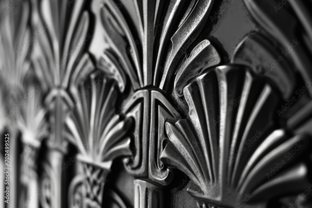 Poster a black and white photo of a decorative wall. perfect for adding a touch of elegance to any project