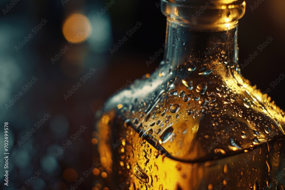 Aufkleber A close-up view of a beer bottle placed on a table. Suitable for various uses