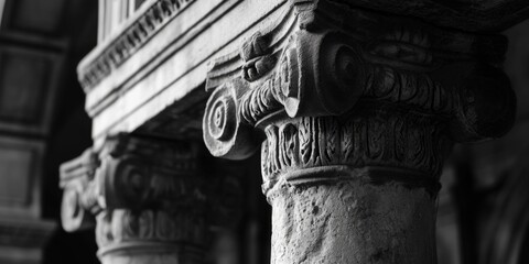 A black and white photo of a column. Suitable for architectural projects or historical references
