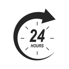 24 hours icon with circle arrow. Round the clock concept. Shipping delivery symbol. Special offer sign. Discount pictogram. Customer service label. Vector graphic illustration.