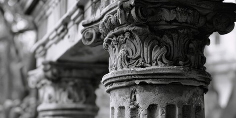 A black and white photo featuring a column. Suitable for architectural, design, or historical projects