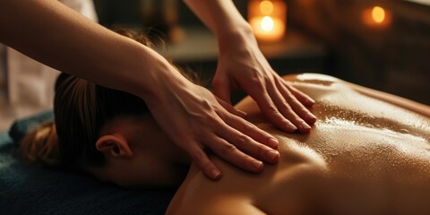 Woman enjoying a relaxing back massage at a spa. Perfect for promoting self-care and wellness services