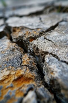A close up view of a crack in a rock. This image can be used to depict erosion, natural formations, or the concept of resilience