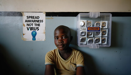 African teenage boy in an HIV Clinic . Close to one in five adolescent boys aged 15–19 in Eastern...