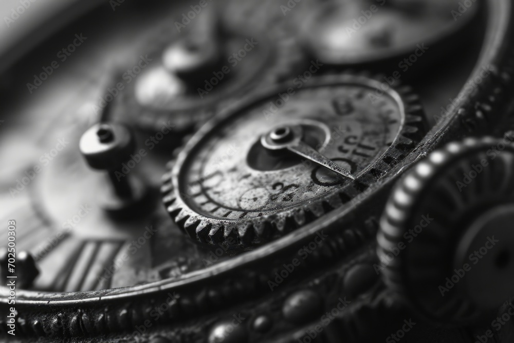 Aufkleber A detailed close-up view of a clock with gears. This image can be used to depict time, precision, mechanics, or the concept of time management