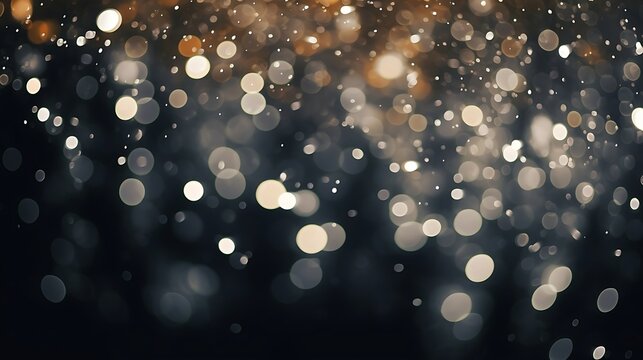 White and cupreous bokeh, blurry lights, on a black background. © i_love_photos