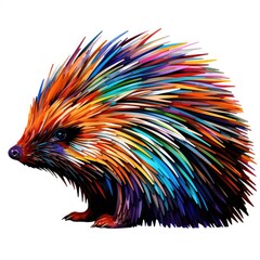 Porcupine in bright psychedelic pop art style isolated on white background.