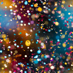 Obraz na płótnie Canvas Seamless pattern. Colorful confetti falls in front of colorful lights bokeh background street party scene, carnival celebration, party, new years, holiday concepts -- no people.