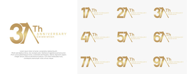 anniversary logotype vector set. gold color with slash for celebration day - obrazy, fototapety, plakaty