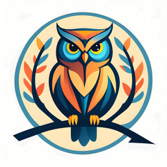 Fototapeta premium Owl on branch, logo owl, sticker