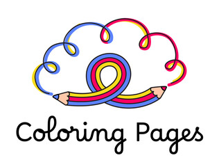 Colorful pencil tied in a knot. Crayon Logo. Editable stroke.   Vector EPS + JPEG + Transparent PNG