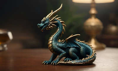 Obraz premium A small figurine of a dragon sitting on a table
