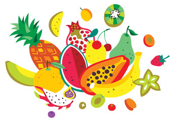 Fruits composition. Healthy food concept. Vector EPS + JPEG + Transparent PNG