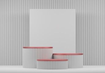 minimal pink rose gold podium with white backdrop, elegant pedestal product display, 3D Rendering