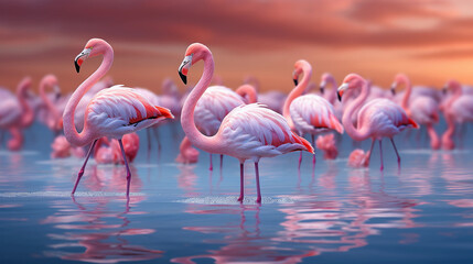 Pink Flamingos by the Water - A Serene Display of Nature's Graceful Birds in Their Habitat