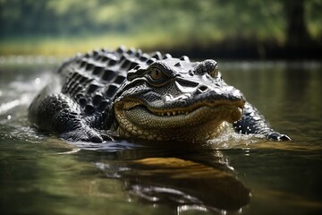 Naklejka premium A majestic alligator in the water Generative Ai