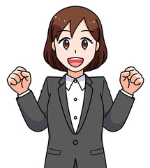 ガッツポーズのスーツの女性