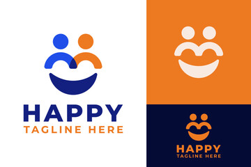 Simple Happy Smile People Teamwork Connection Community Logo Design Branding Template