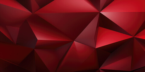 Long panoramic dark red abstract background banner with 3D geometric triangular gradient shapes for website, business, or print design template. Metallic metal paper pattern illustration wall.