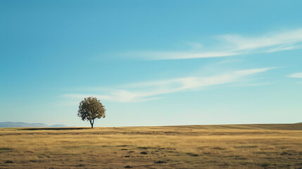 A single tree in a vast, open field.