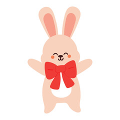 cute cartoon happy bunny wearing big red ribbon. cute animal doodle