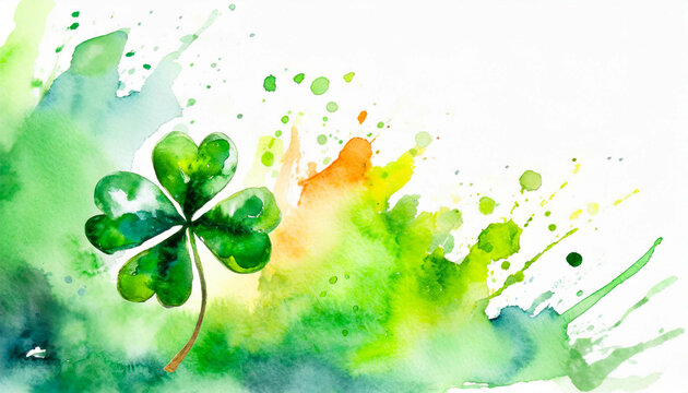 Saint Patrick's shamrock background, in a colorful watercolor style. Generative AI
