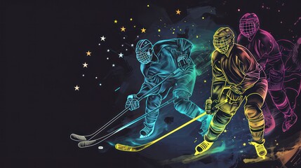 Ice Hockey Game in Hand Drawing Style - obrazy, fototapety, plakaty
