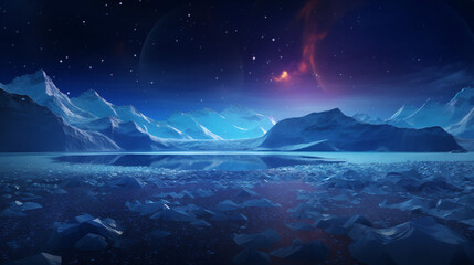 Snowy mountains and seas, aurora